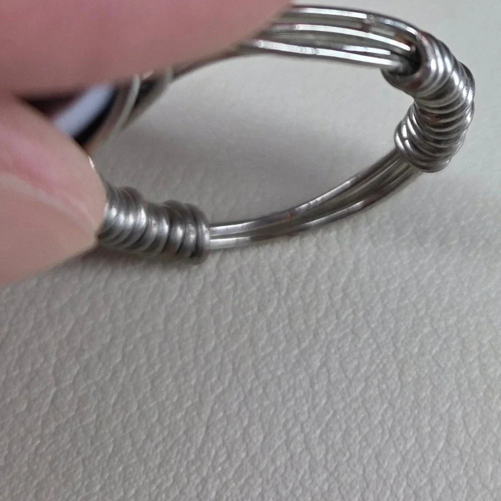 Handmade Wire Wrapped Ring Black White Hypnotize Swirl Glass Bead Boho Size‎ 7.5